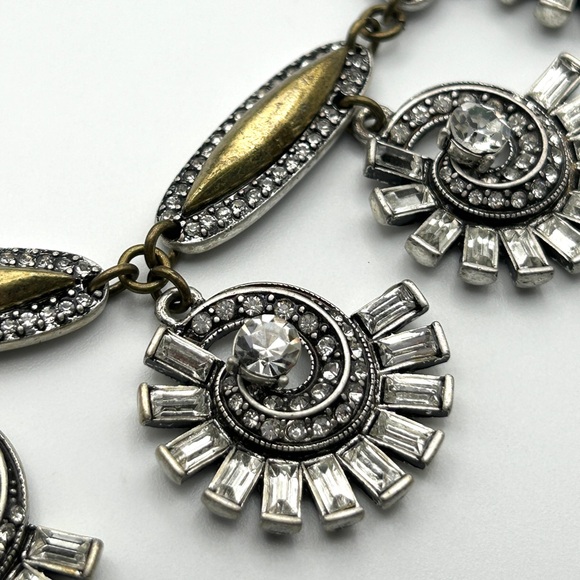 Lulu Frost for J Crew Crystal Cluster Drop Statement Necklace Bronze Silver NWT - Picture 4 of 11